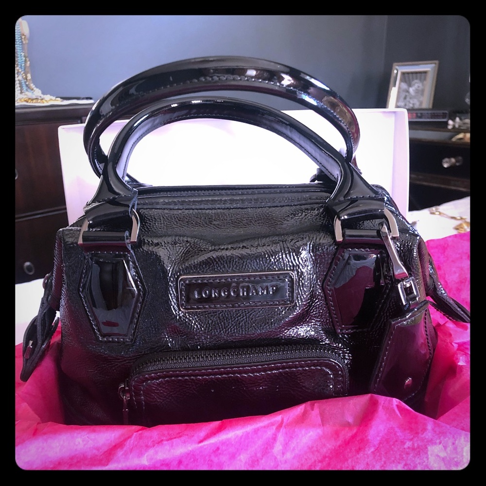 Longchamps Black patent leather Legende model.